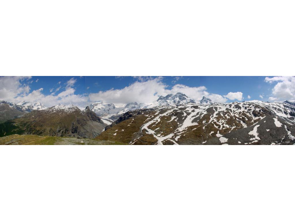 Panorama in Richtung Osten: Gornergrat, Riffelhorn, Breithorn, Klein Matterhorn