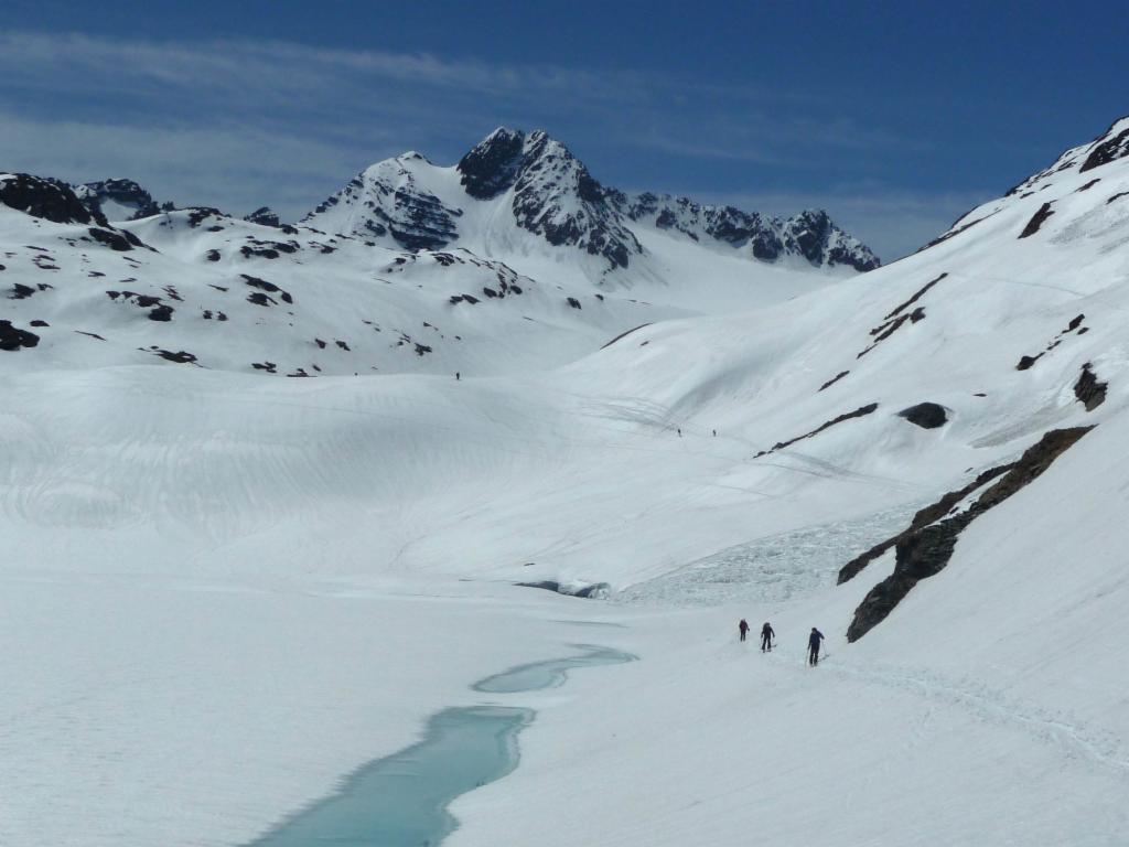 Le long du Lac Blanc: grosse coulée partie des pentes de l'Aiguille de Laisse, Grand Sauvage au fond