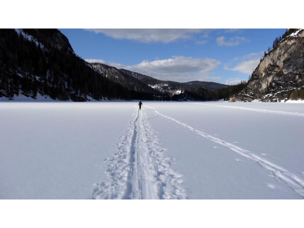 Überquerung des Pragser Wildsee auf dem Rückweg