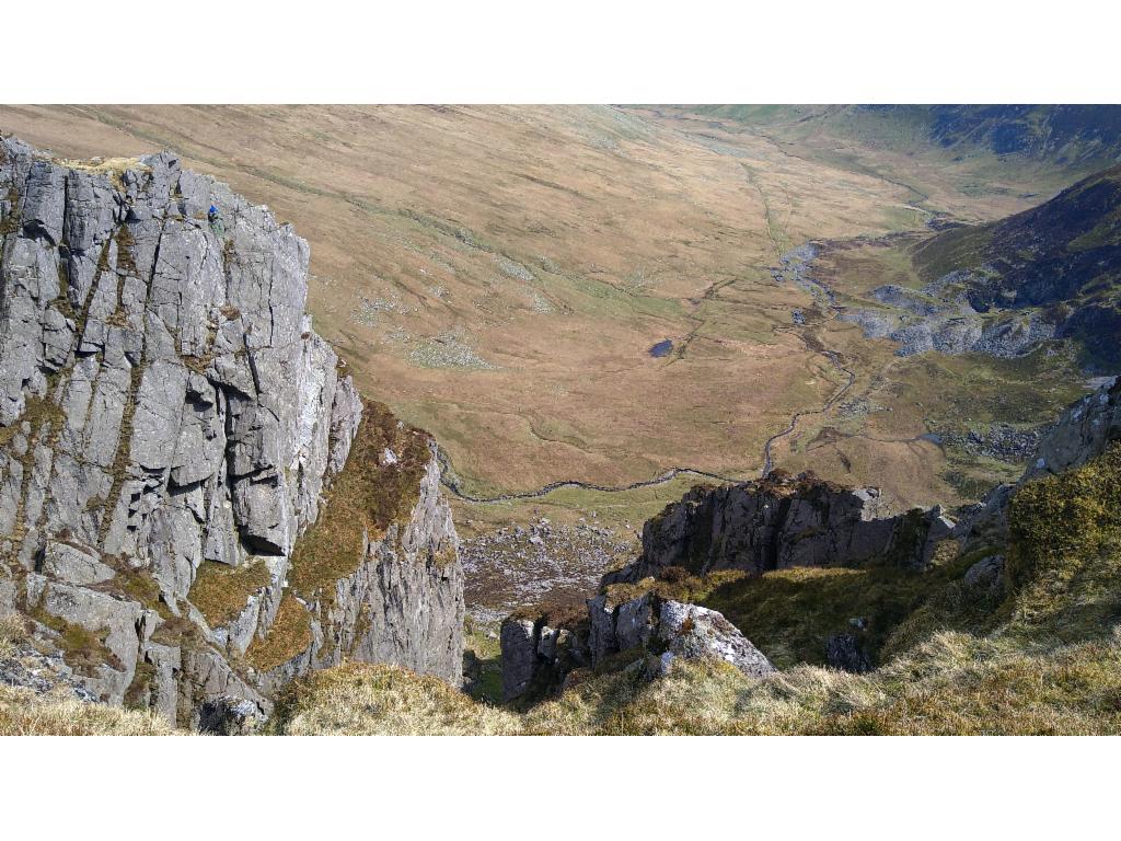 Climbers in the walls above Eigiau valley