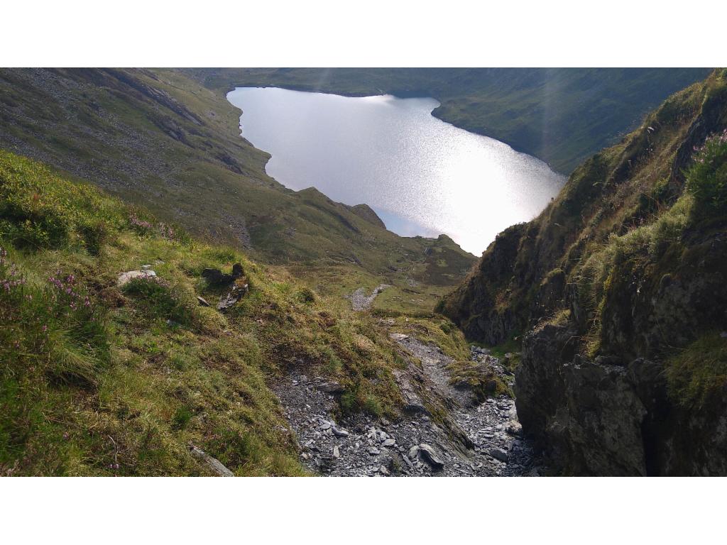 View from the gully down to Llyn Cau