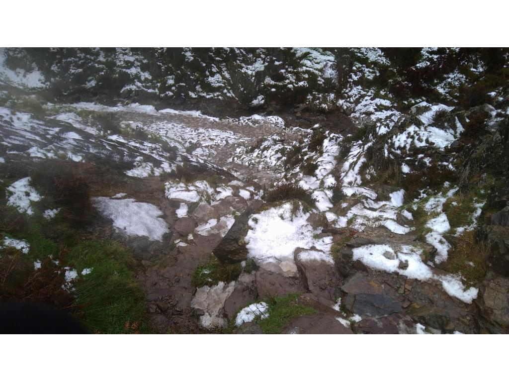 Steep, icy path next to Lightspout Waterfall